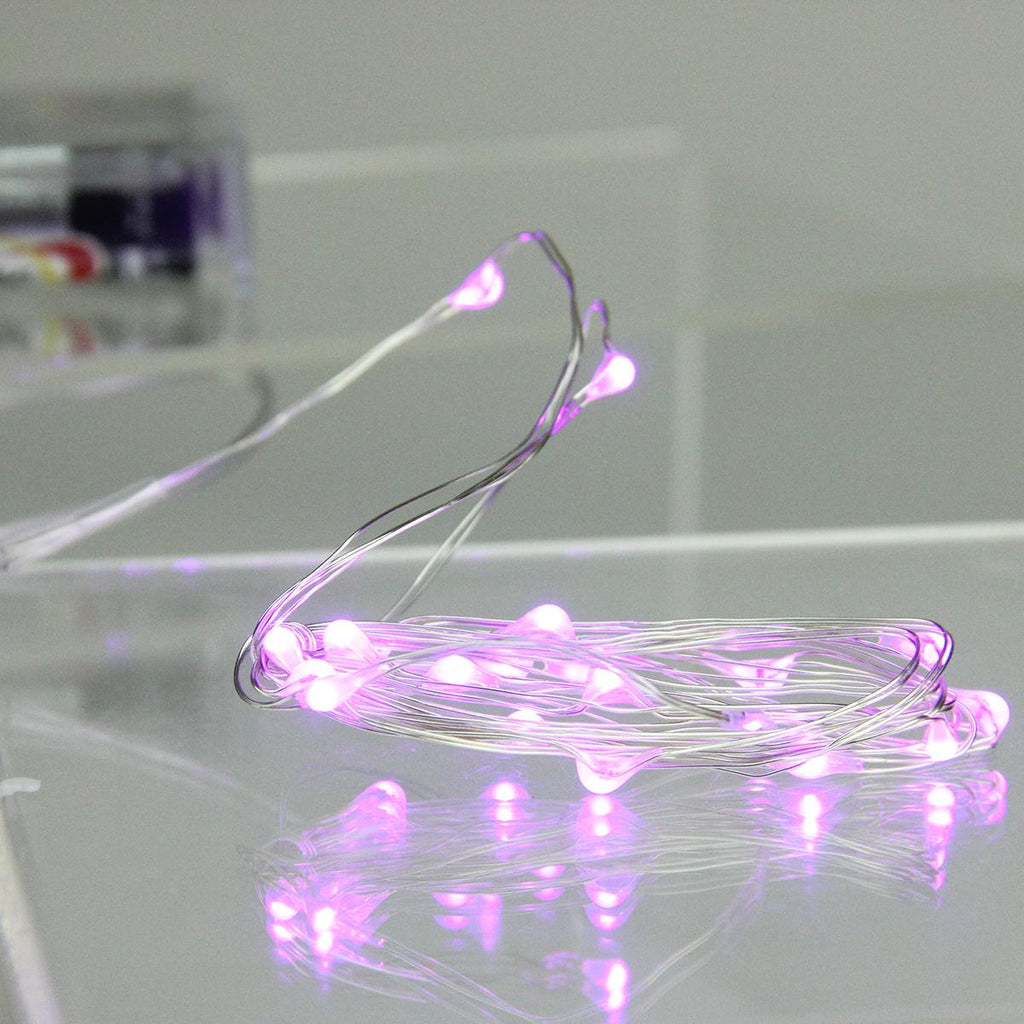 Set of 20 Battery Operated LED Purple Micro Rice Christmas Lights - Ultra Slim Silver Wire