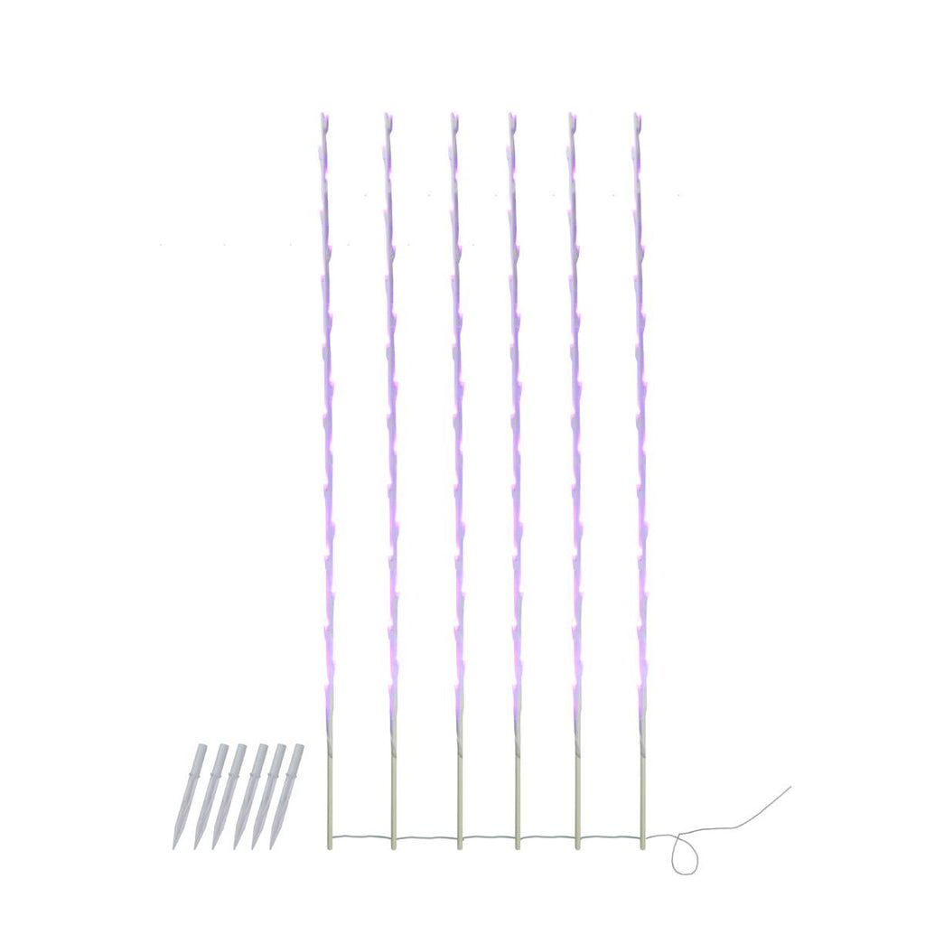 Set of 6 Purple LED Lighted White Branch Patio and Garden Novelty Christmas Light Stakes 4'