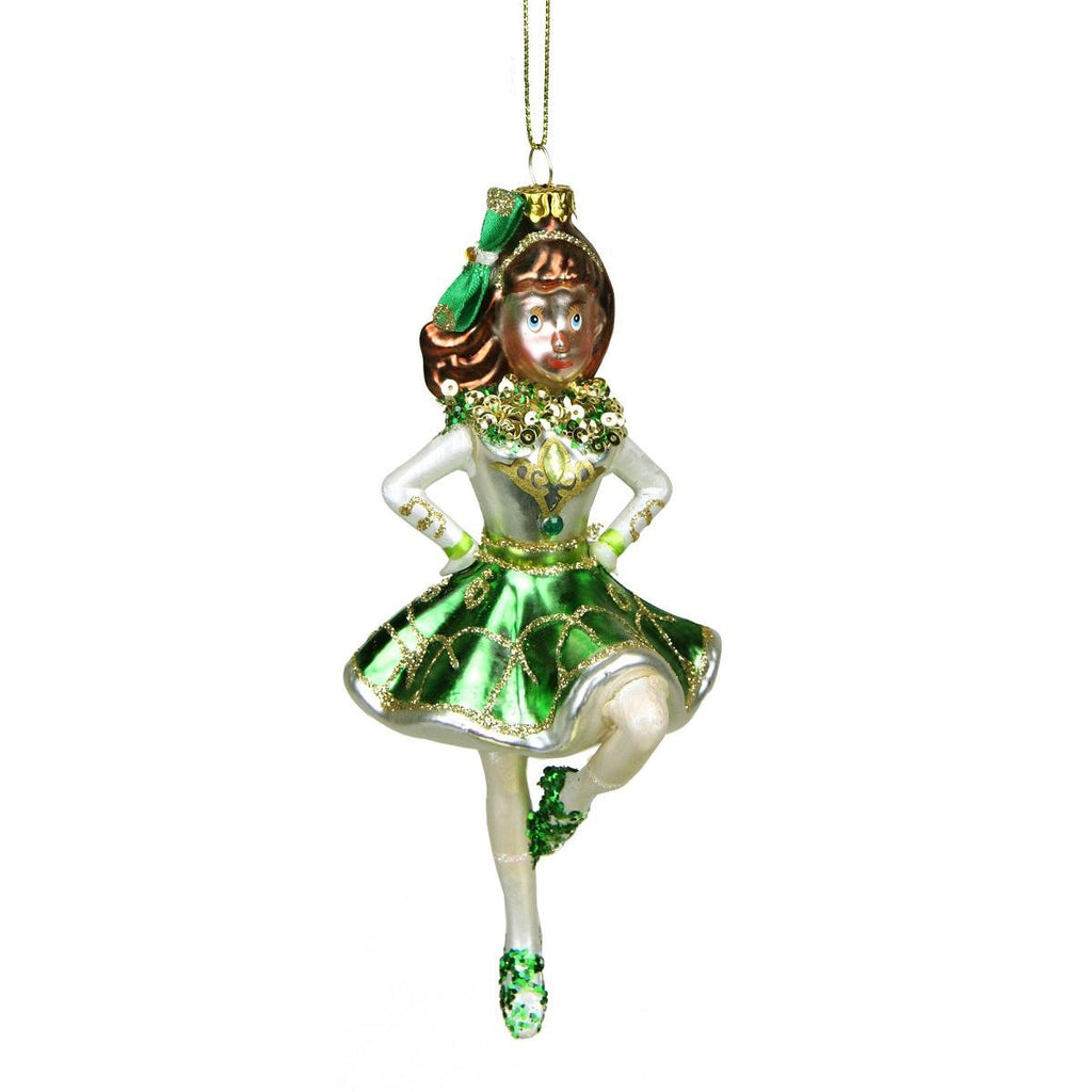 6" Luck of the Irish Celtic Dancer Girl Glittered St. Patrick's Day Glass Christmas Ornament