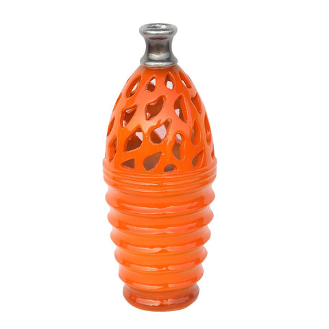 11.25" Tangerine Orange and Gray Decorative Outdoor Patio Cutout Vase