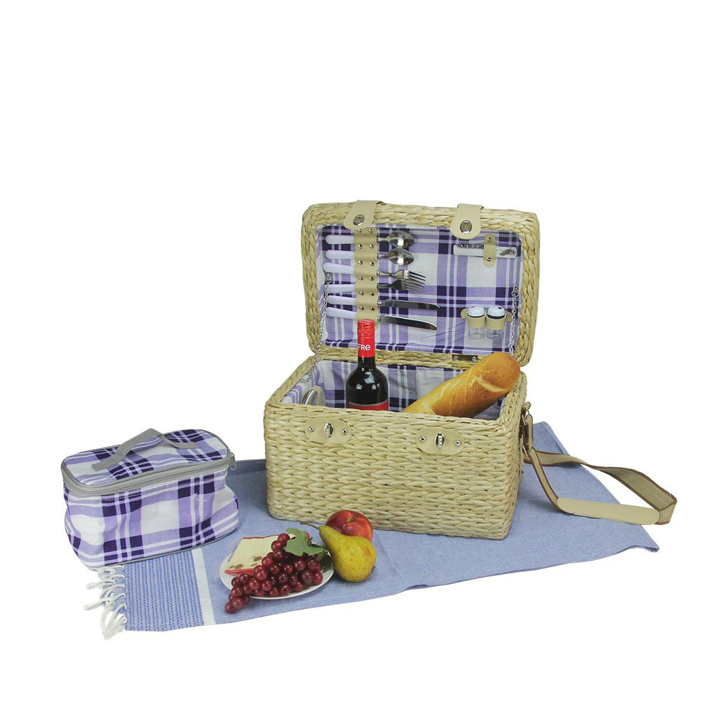 2-Person Hand Woven Natural Seagrass Picnic Basket Set with Accessories