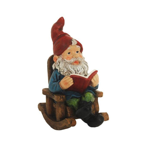 9.25" Rocking Chair Forest Gnome with Book Outdoor Patio Garden Statue