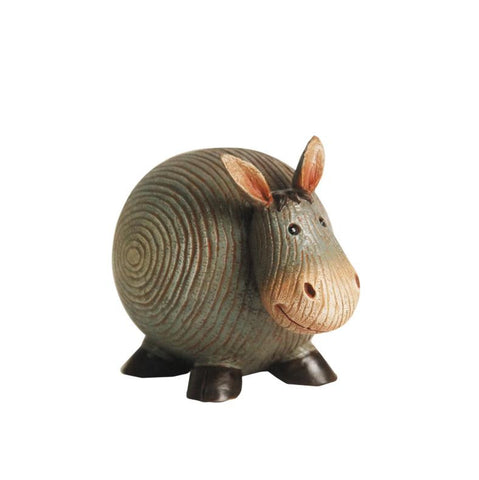 7" Grooved Gray Roly-Poly Stone Donkey Indoor-Outdoor Statue Decoration