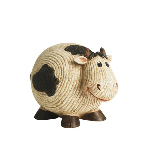 7" Grooved White and Black Roly-Poly Stone Cow Indoor-Outdoor Statue Decoration