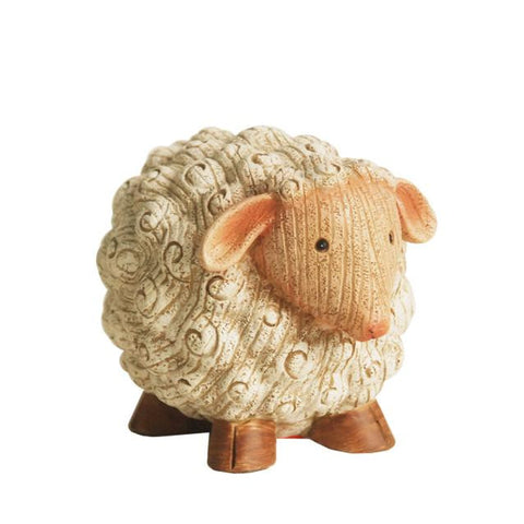 7" Grooved White Roly-Poly Stone Sheep Indoor-Outdoor Statue Decoration