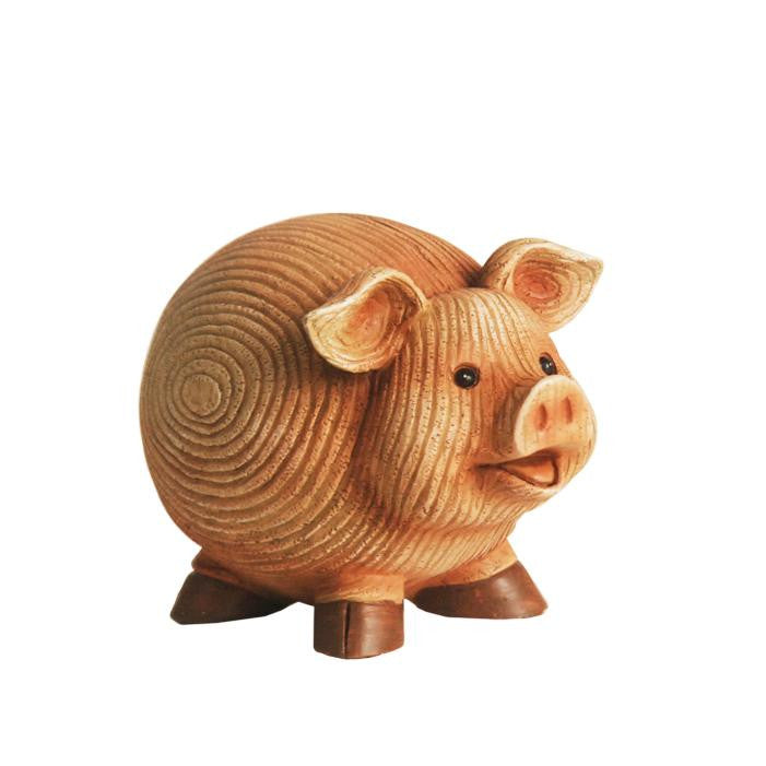 7" Grooved Pink Roly-Poly Stone Pig Indoor-Outdoor Statue Decoration