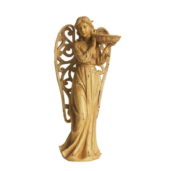 24.5" Tranquil Angel with Scrollwork Wings Outdoor Patio Garden Birdbath