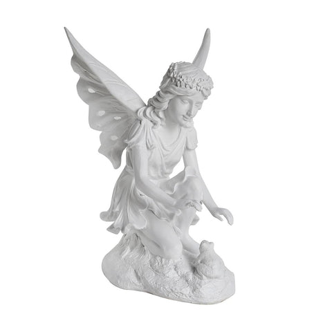 14.5" Fanciful White Kneeling Fairy and Frog Outdoor Garden Statue Decoration