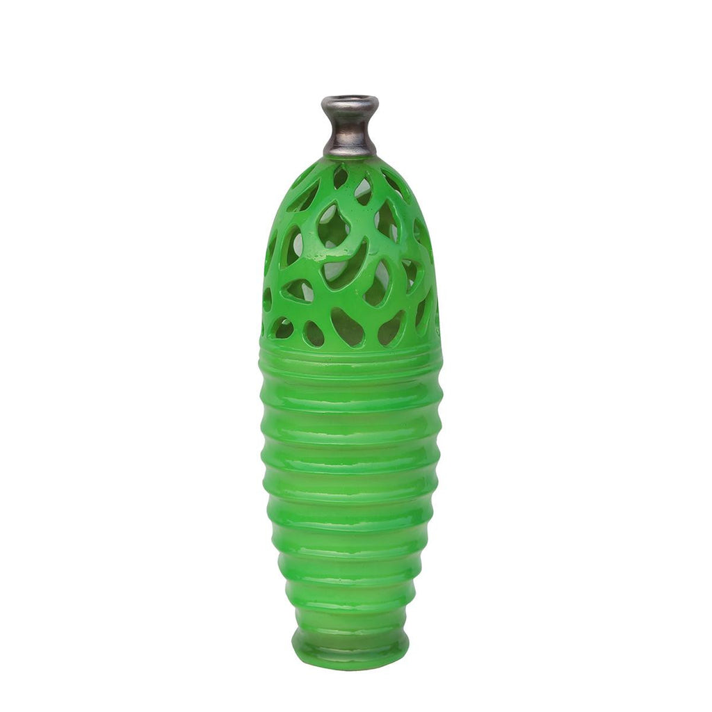 15" Lime Green and Gray Decorative Outdoor Patio Cutout Vase