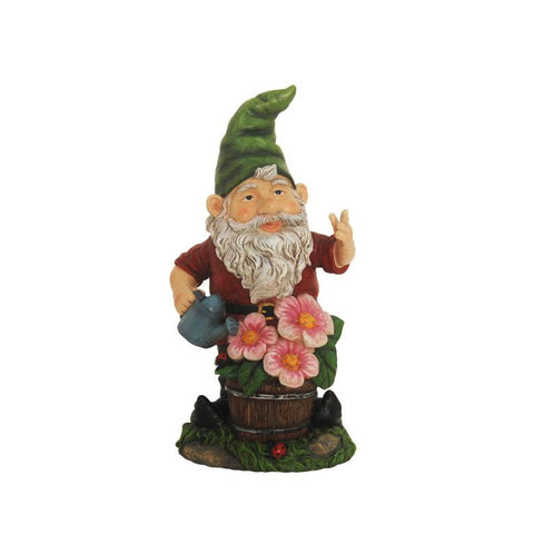 13" Gnome with Flowers Solar Powered Lighted Outdoor Patio Garden Statue