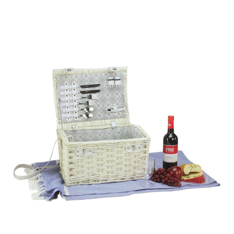 2-Person Hand Woven White Willow Picnic Basket Set with Accessories