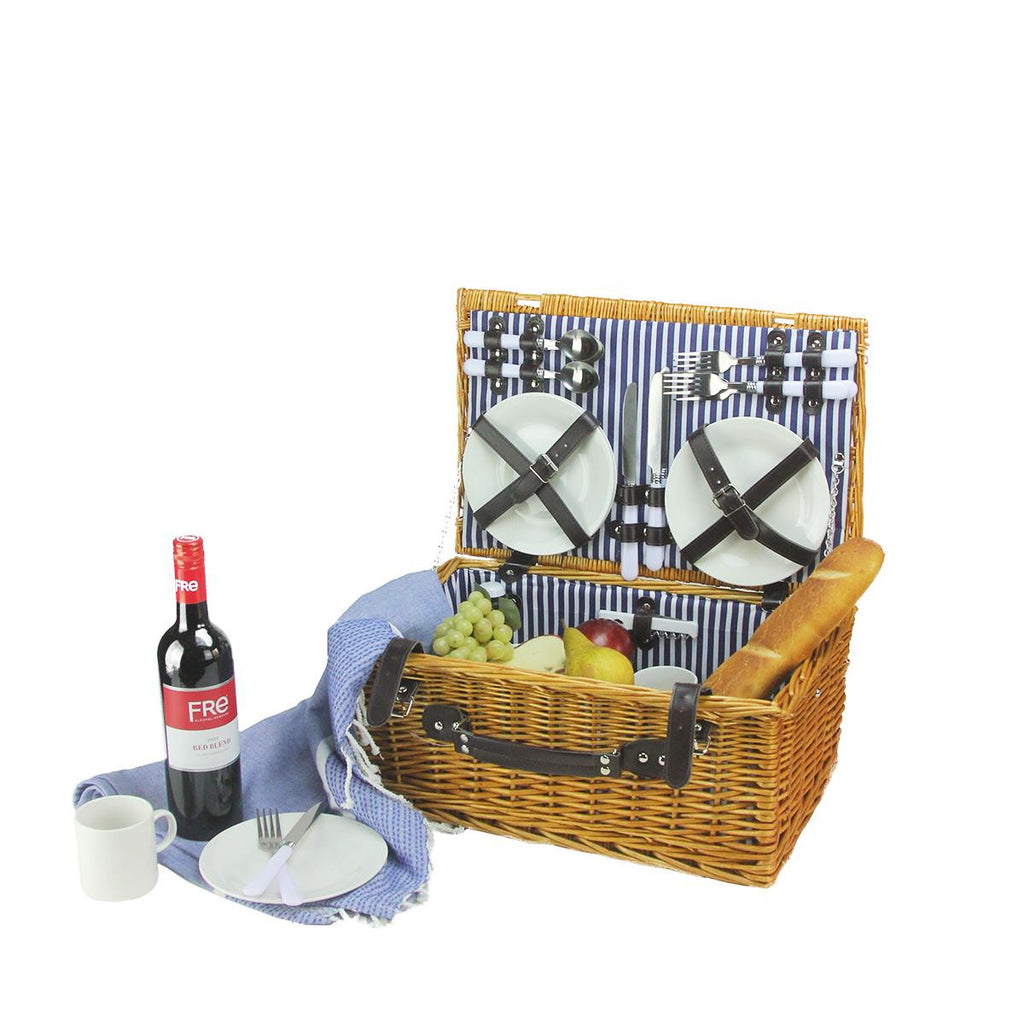 4-Person Hand Woven Honey Willow Picnic Basket Set with Accessories