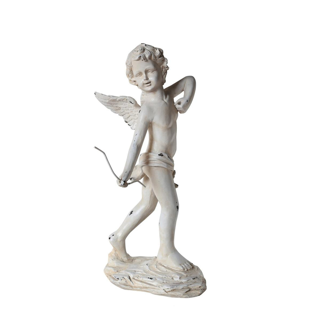 24" Distressed Ivory Cherub Angel with Bow Outdoor Patio Garden Statue