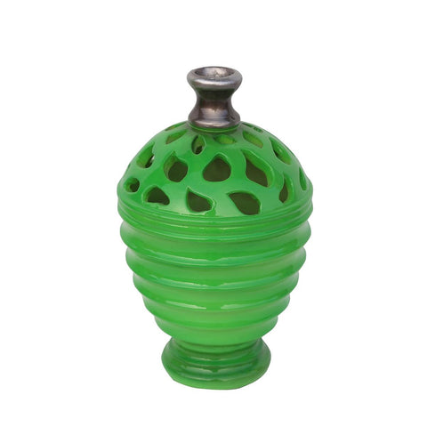 9.5" Lime Green and Gray Decorative Outdoor Patio Cutout Vase