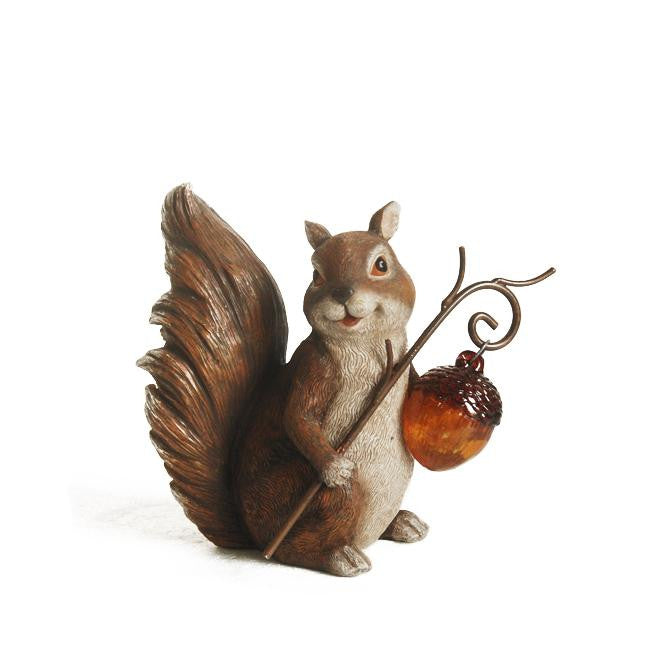 9.5" Brown Squirrel With An Acorn Solar Lighted Outdoor Garden Patio Statue