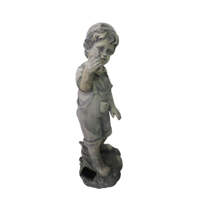 18" Distressed Gray Boy with Cell Phone Solar Powered LED Lighted Outdoor Patio Garden Statue