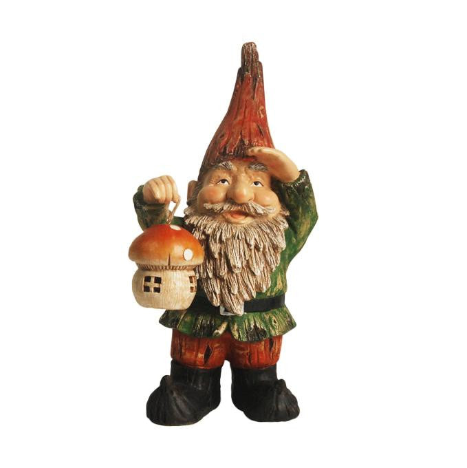 18" Forest Gnome Holding a Mushroom Lantern Solar Powered LED Lighted Outdoor Patio Garden Statue