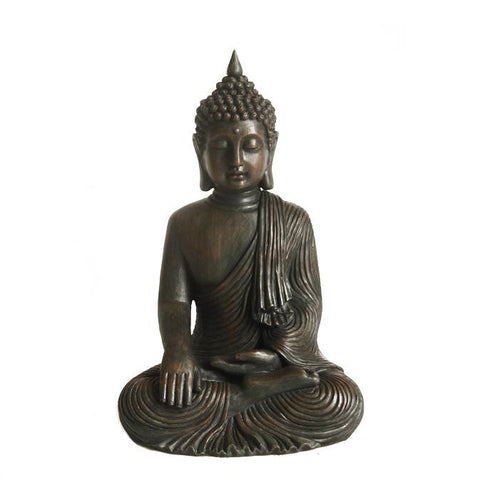 18" Distressed Black & Bronze Sitting Buddha Outdoor Patio Garden Statue