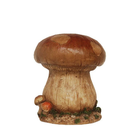 13" Distressed Brown, Green and Tan Mushroom Stool Outdoor Garden Patio Statue