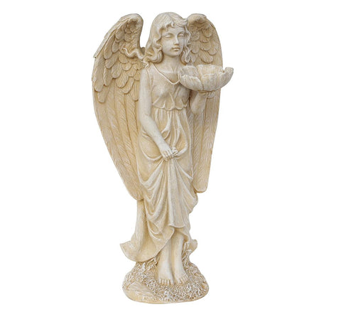 20" Heavenly Gardens Distressed Ivory Cherub Angel Bird Feeder Outdoor Patio Garden Statue