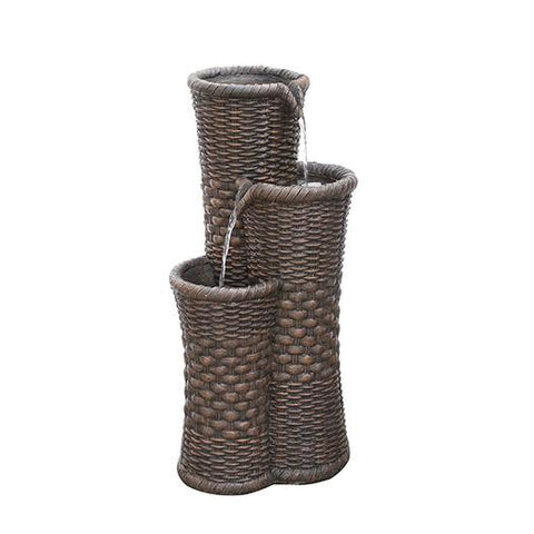 27.25" Brown Woven Wicker Inspired Three Tier Outdoor Patio Garden Water Fountain