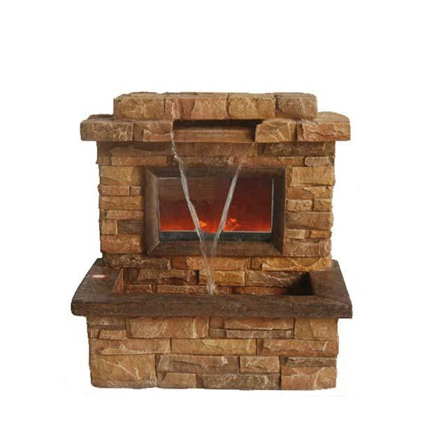 24.75" Tawny and Umber Brown Faux Stone Fireplace Waterfall Outdoor Patio Garden Water Fountain