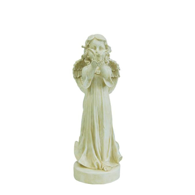 23.75" Smiling Angel Releasing a Bird Outdoor Patio Garden Statue