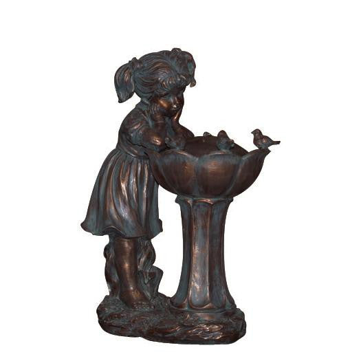 25.5" Bird Gazing Girl Weathered Copper Inspired Outdoor Patio Garden Water Fountain