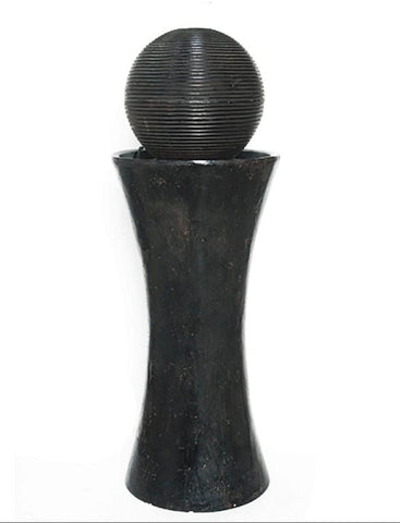 35" LED Lighted Distressed Black and Rosey Brown Sphere Pillar Outdoor Patio Garden Water Fountain