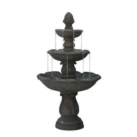 5.5' Smoked Truffle Gray Floral Inspired 3-Tier Outdoor Patio Garden Water Fountain