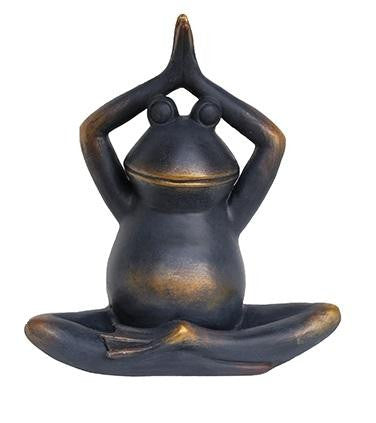 12" Charcoal Black and Bronze Peacefully Enlightened Yoga Frog Outdoor Patio Garden Statue