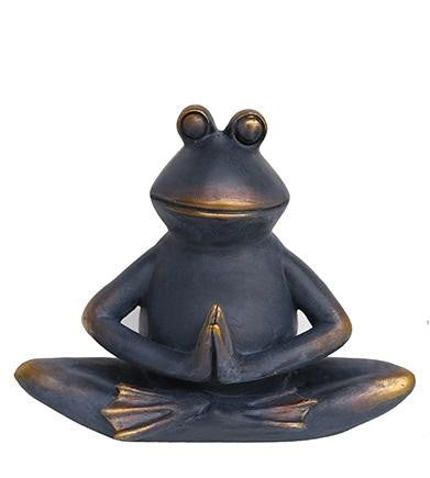 12" Charcoal Black and Bronze Tranquilly Meditating Yoga Frog Outdoor Patio Garden Statue