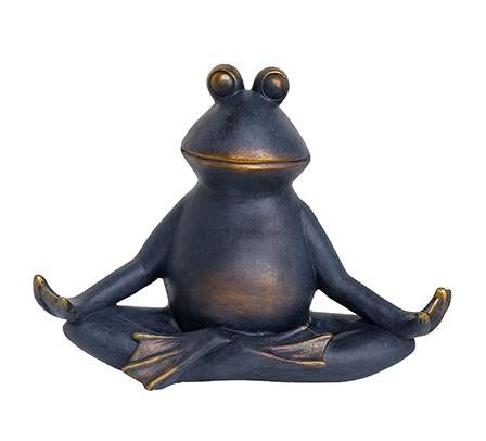 12" Charcoal Black and Bronze Serenely Meditating Yoga Frog Outdoor Patio Garden Statue