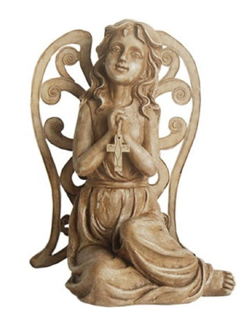 14.5" Inspirational Sitting Angel with Cross Outdoor Patio Garden Statue