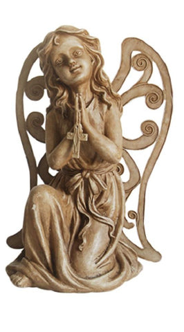 14.5" Inspirational Kneeling Angel with Cross Outdoor Patio Garden Statue