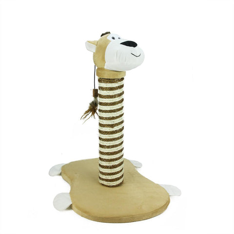 19.5" White, Beige and Brown Faux Fur & Sisal Animal Shaped Scratching Post for Cats