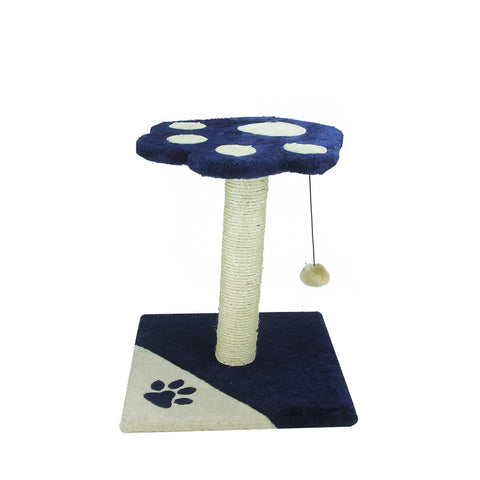 17.5" Navy Blue and Ivory Faux Fur Paw Print Platform Perch Sisal Scratching Post for Cats