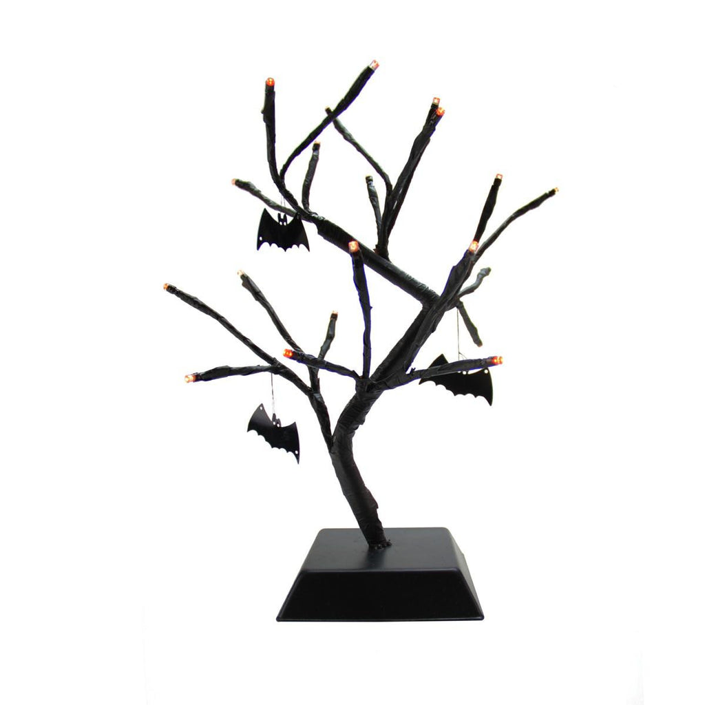 15" Pre-Lit B-O Black Spooky Halloween Table Top Tree with Bats - Orange LED Lights