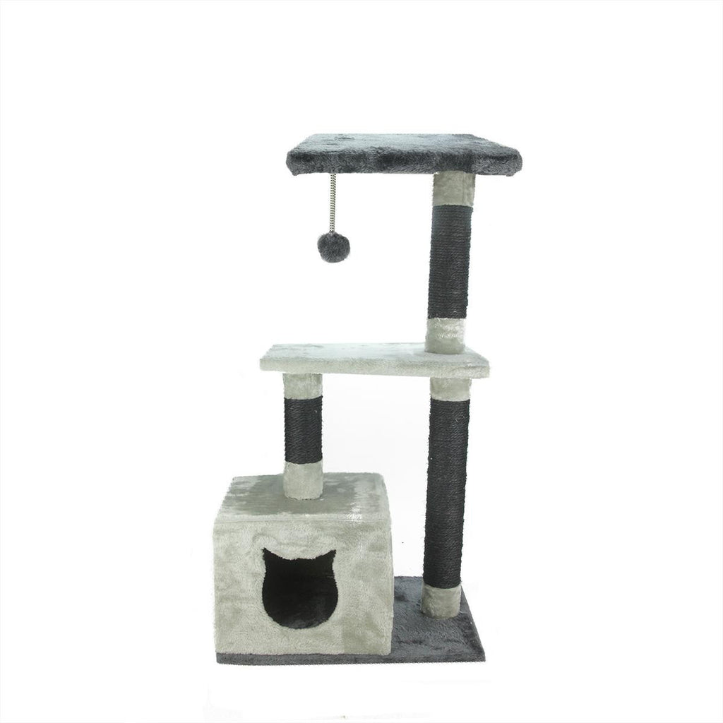 35.5" Charcoal and Light Gray 3-Tier Cat House Condo Tower Tree w- Sisal Scratching Posts