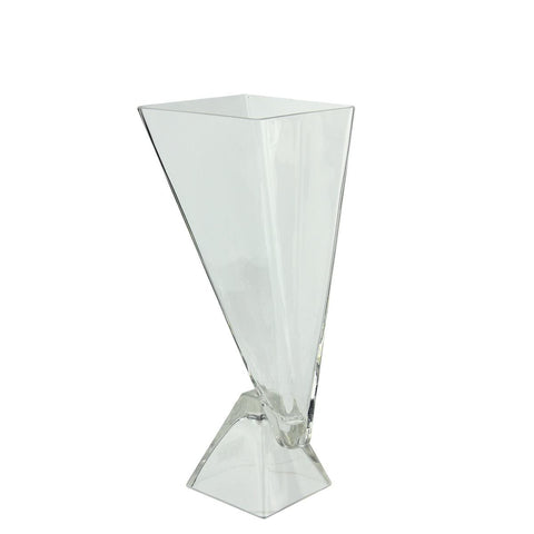 13.75" Offset Pyramids Abstract Transparent Glass Vase