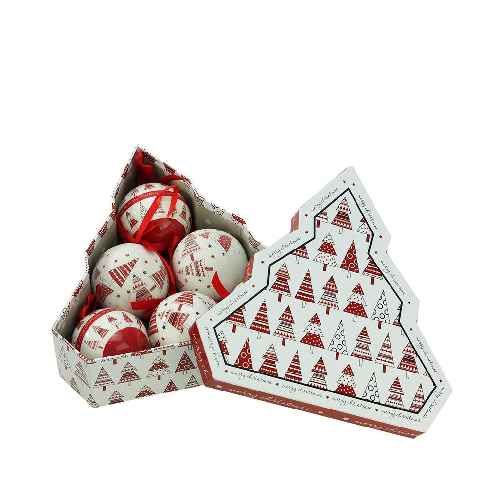 6-Piece Red and White Decoupage Shatterproof Christmas Tree Ball Ornament Set 2.75"