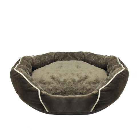 Soft Dark Brown Faux Fur Self Heating Plush Dog Bed Sleeper Lounge - Small