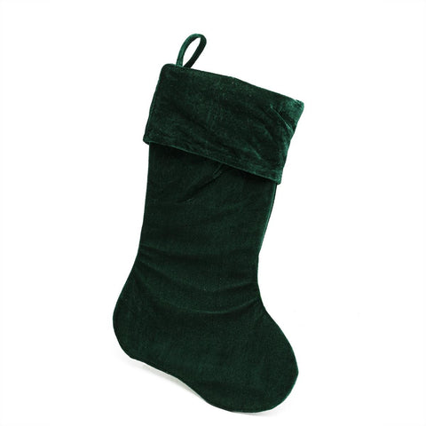 19" Traditional Solid Green Velvet Christmas Stocking