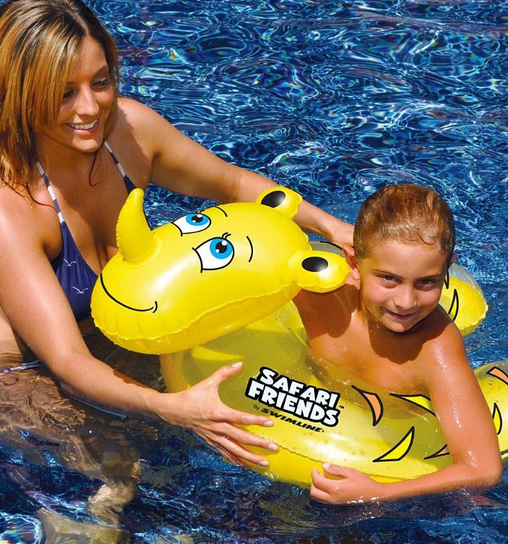 24" Water Sports Safari Friends Inflatable Yellow Rhino Split Ring Swimming Pool Child Float