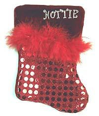 7" Red Sequined Feathered "Hottie" Mini Christmas Stocking