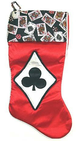 19" Satin Deck of Cards Clubs Casino Gambling Red Christmas Stocking