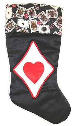 19" Satin Deck of Cards Hearts Casino Gambling Black Christmas Stocking