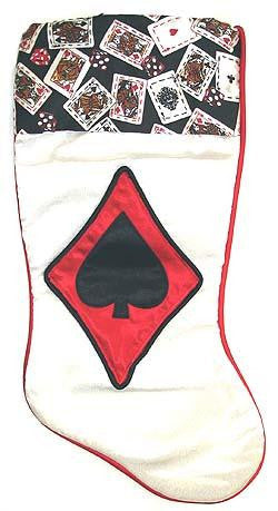 19" Satin Deck of Cards Spades Casino Gambling White Christmas Stocking