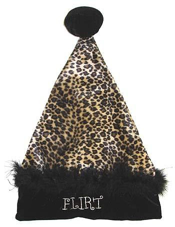 17" Sexy Black & Tan Leopard "Flirt" Velvet Santa Hat - Size Small