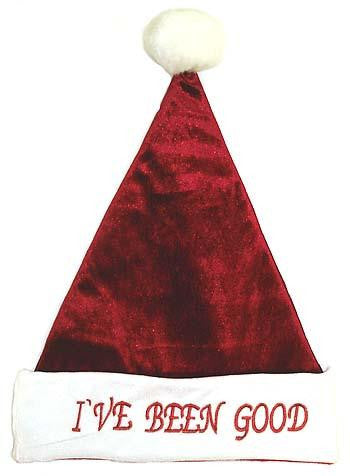 17" Red Glitter Plush Santa Hat "I've Been Good" - Size Medium